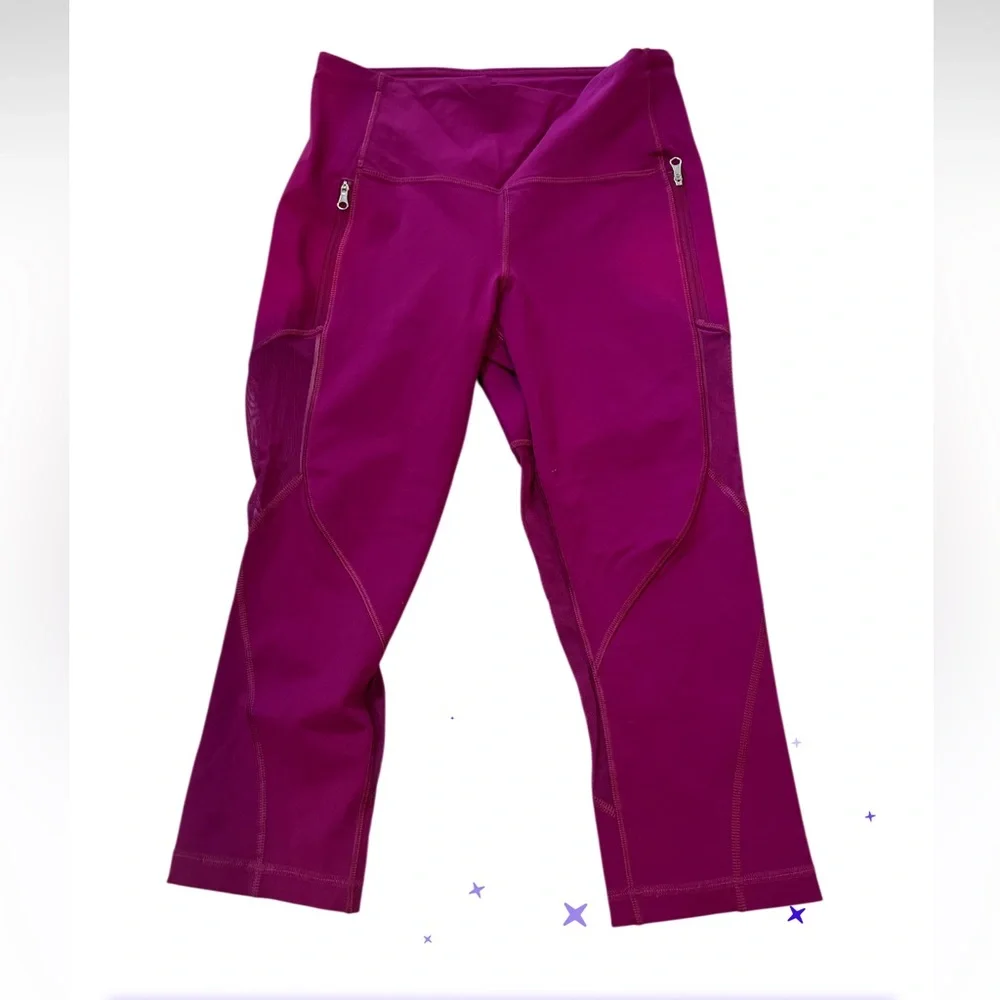 Lululemon Rush Hour Crop High‎ Rise Magenta Mesh Back Zip Pocket Leggings 8